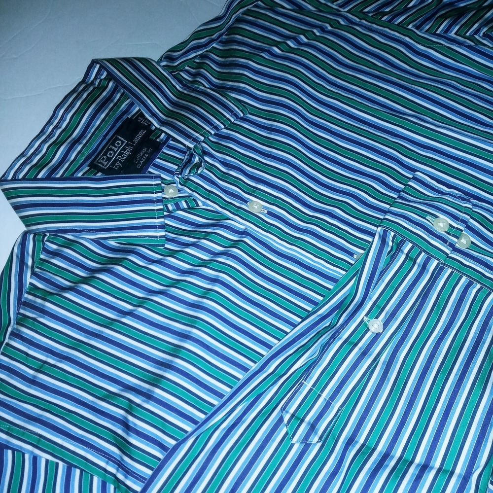 Polo Ralph Lauren Shirt Mens Sz L 16 Curham Classic Fit striped  Preppy Acadamia